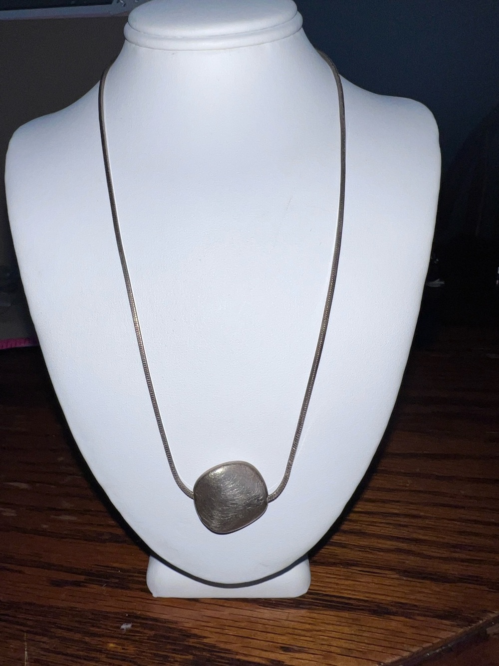 Vintage brushed Disc Pendant Necklace - Sterling